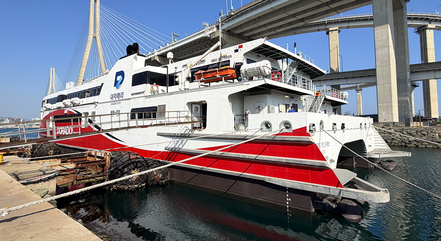 포항항 부두에 정박해 출항을 기다리고 있는 대저페리의 엘도라도 익스프레스호.