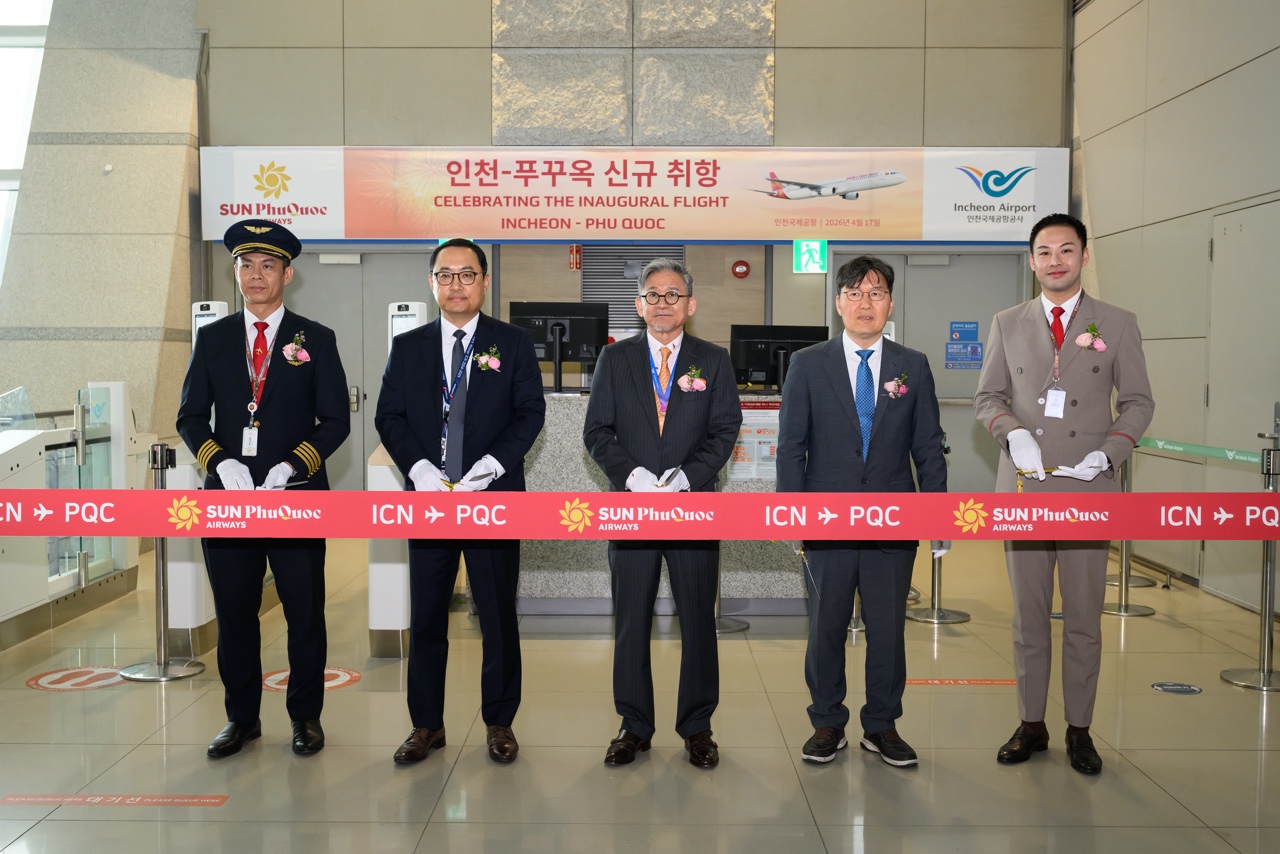 인천국제공항에서 열린 썬푸꾸옥항공 인천-푸꾸옥 노선 취항식 모습