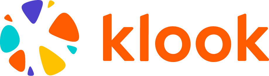 다채로운 색상의 추상적인 원형 아이콘과 주황색 'klook'